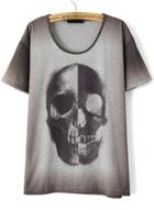 Romwe Grey Skull Print Loose Grey T-shirt