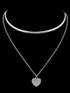 Romwe Silver Love Gemstone Two-layers Necklace
