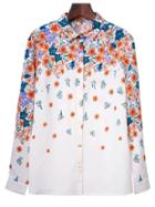 Romwe Multicolor Long Sleeve Buttons Flower Print Blouse