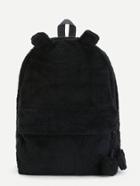 Romwe Ear Detail Faux Fur Overlay Backpack