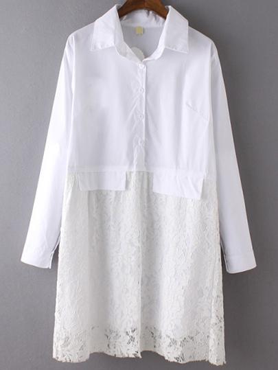 Romwe Lace Hem White Shirt Dress