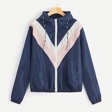 Romwe Cut And Sew Zip-up Drawstring Hooded Jacket