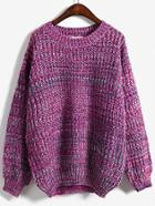 Romwe Round Neck Dolman Purple Sweater