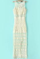 Romwe White Sleeveless Split Lace Maxi Dress