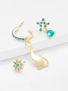 Romwe Metal Animal & Sun God Design Earring Set