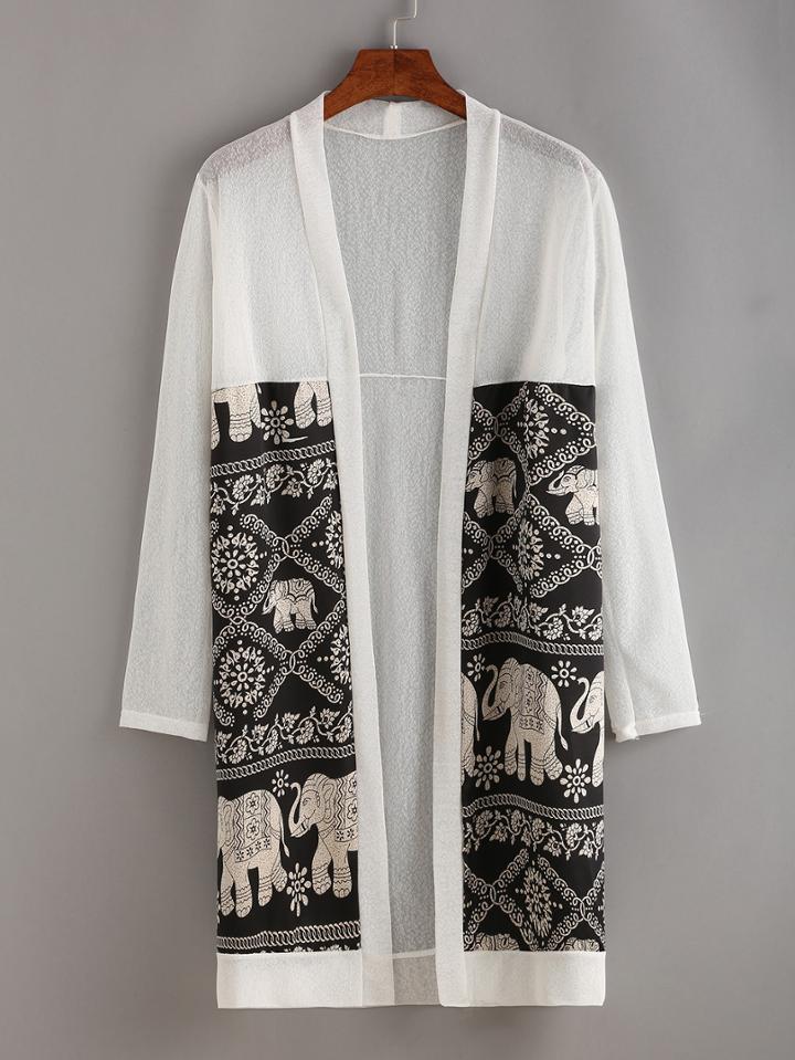 Romwe Elephant Print Open-front Cardigan