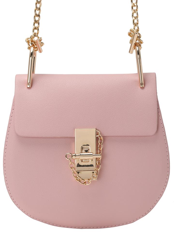 Romwe Pink Metallic Embellished Pu Chain Bag