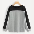 Romwe Plus Round Neck Color Block Sweatshirt