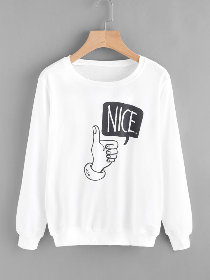 Romwe Hand Gesture Print Sweatshirt