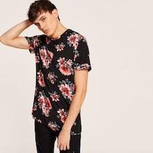 Romwe Guys Floral Print Round Neck Tee