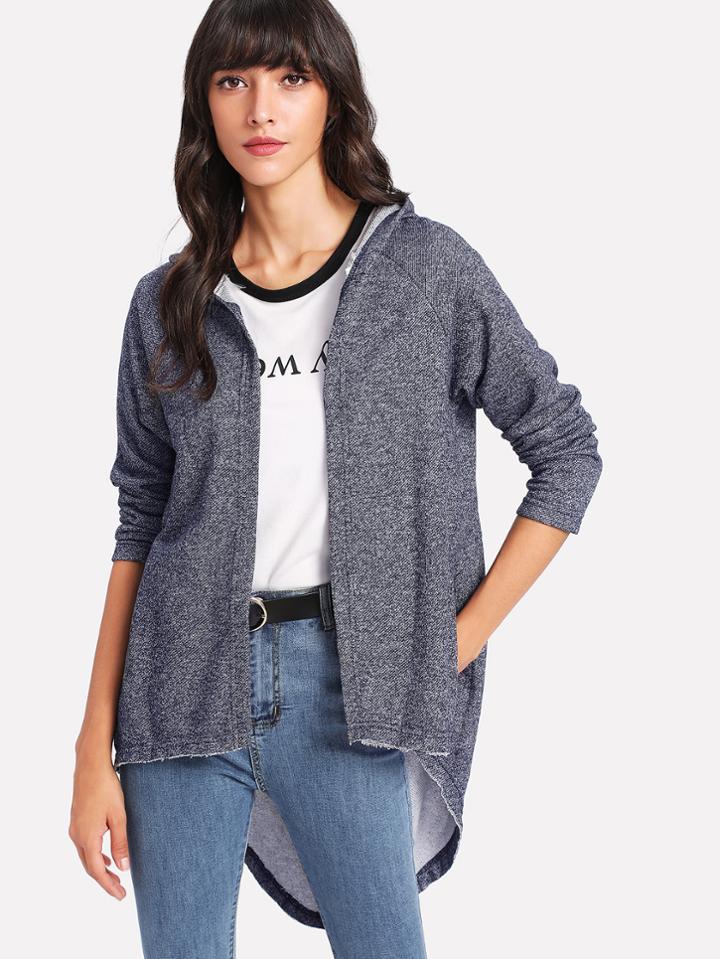 Romwe Space Dye Dip Hem Hooded Cardigan