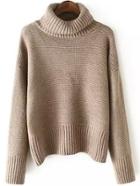 Romwe Turtleneck Dropped Shoulder Seam Pale Khaki Jumper