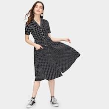 Romwe Polka Dot Button Detail Dress