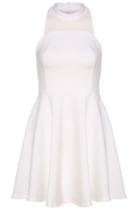 Romwe Halter Neck Sleeveless White Dress
