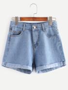 Romwe Light Blue Cuffed Denim Shorts
