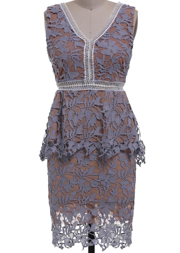 Romwe V Neck Back Zipper Top With Hollow Purple Skirt
