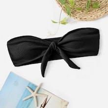 Romwe Ribbed Knot Front Swimming Bandeau