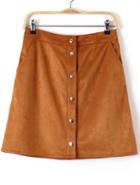 Romwe Khaki Buttons Pockets Bodycon Skirt