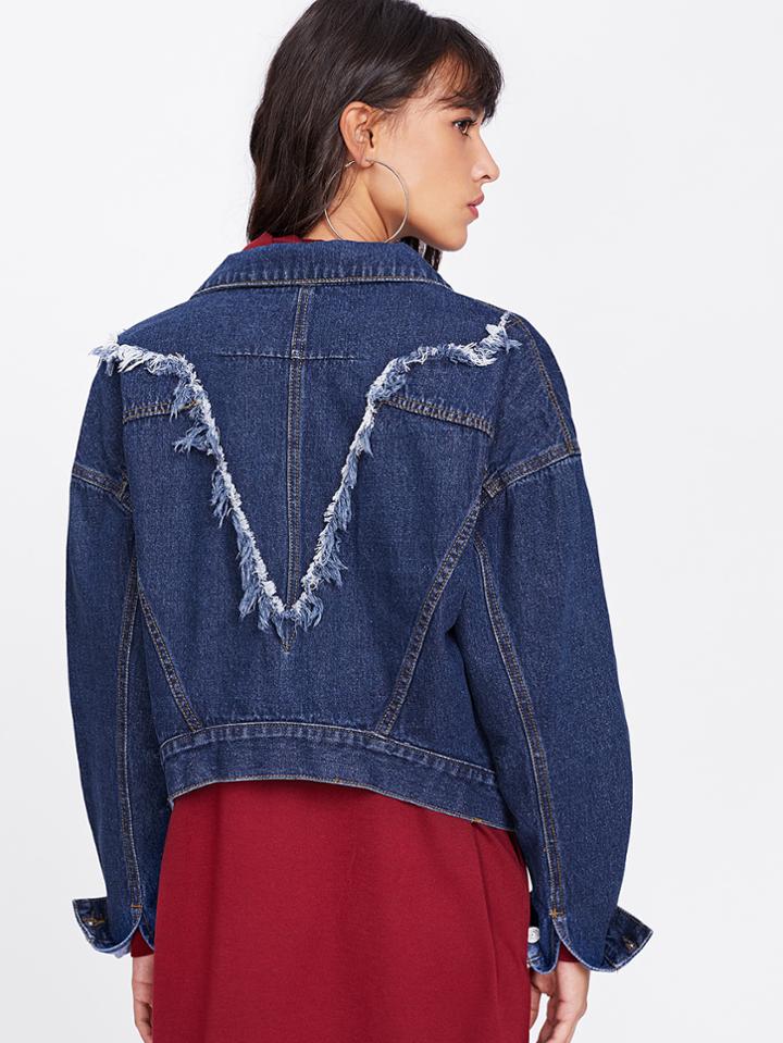 Romwe Raw Trim Back Drop Shoulder Jacket