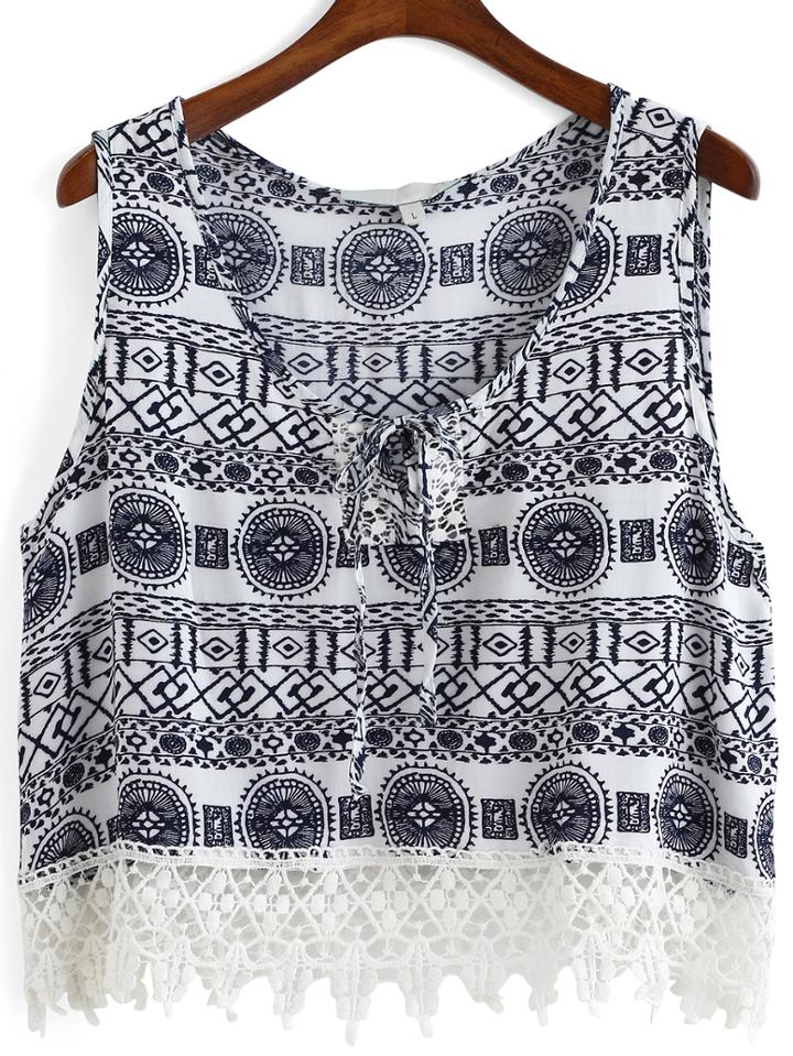 Romwe V Neck Lace Hem Tank Top