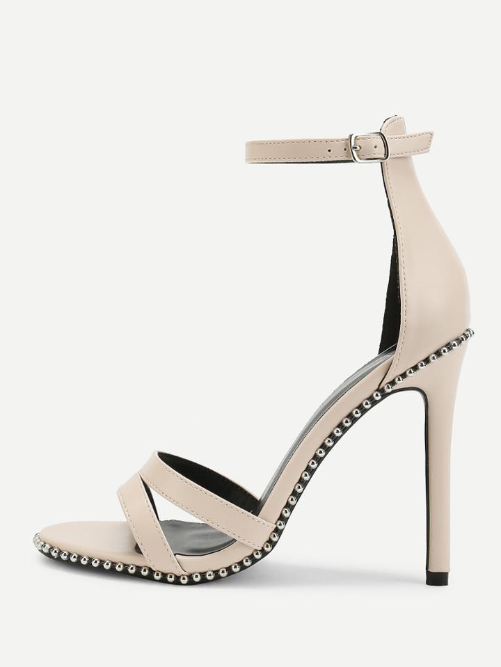 Romwe Studded Detail Ankle Strap Stiletto Heels