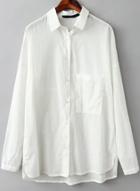 Romwe White Lapel Pocket Dip Hem Loose Blouse