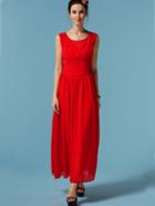 Romwe Red Sleeveless Chiffon Maxi Dress