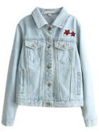 Romwe Blue Star Embroidery Single Breasted Denim Jacket