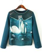 Romwe Swan Print Hollow Embroidered Sweatshirt