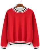 Romwe Striped Loose Red Sweatshirt