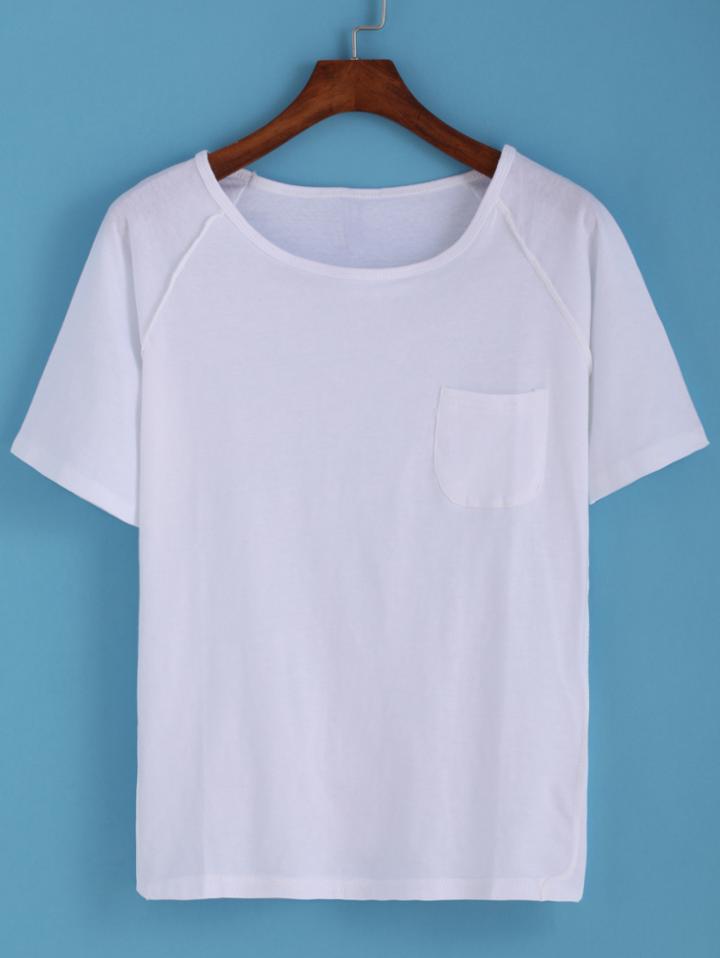 Romwe Raglan Sleeve With Pocket T-shirt