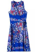 Romwe Blue V Neck Sleeveless Floral Knotted Dress