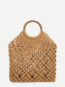 Romwe Woven Tote Bag With Ring Handle