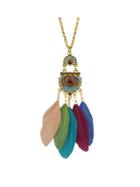 Romwe Colorful Feather Long Pendant Necklaces