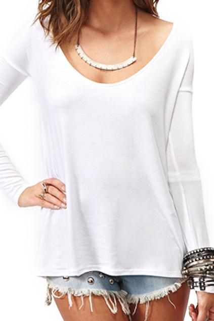 Romwe Romwe Shredded Scoop Collar White T-shirt