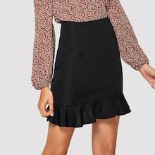 Romwe Zip Detail Ruffle Hem Bodycon Skirt
