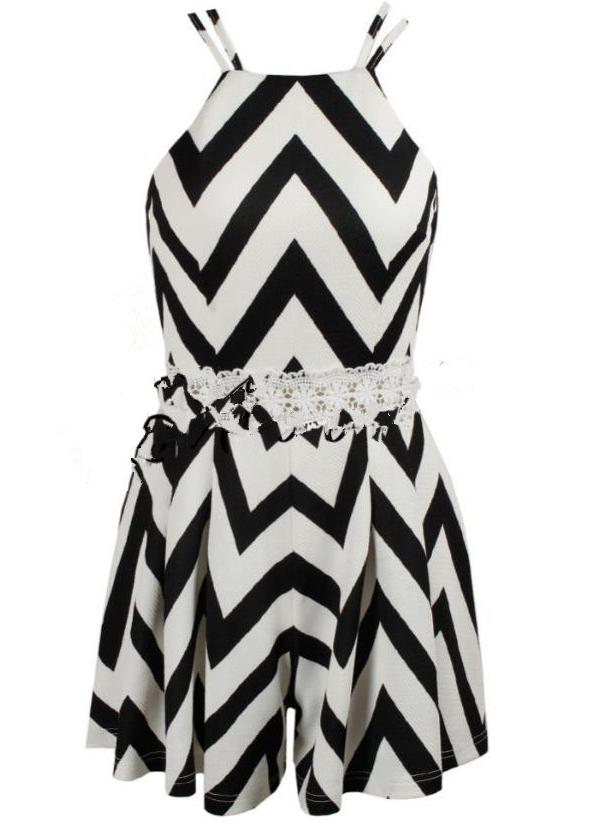 Romwe Spaghetti Strap Zigzag Print Jumpsuit