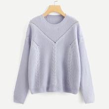Romwe Laser Cut Solid Drop Shoulder Jumper