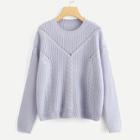 Romwe Laser Cut Solid Drop Shoulder Jumper