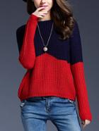 Romwe Crew Neck Chunky Knit Color-block Sweater