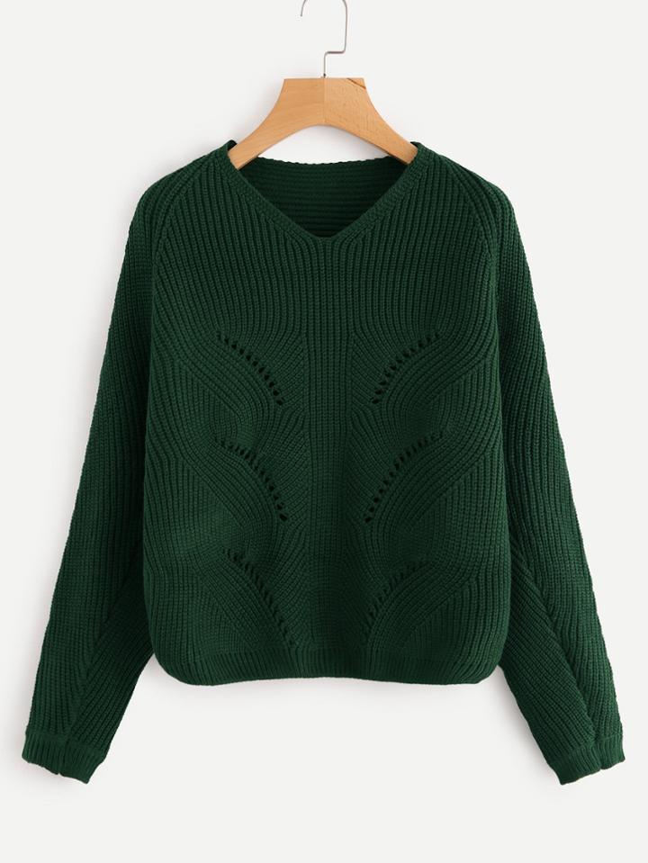 Romwe V-neckline Batwing Sleeve Eyelet Jumper