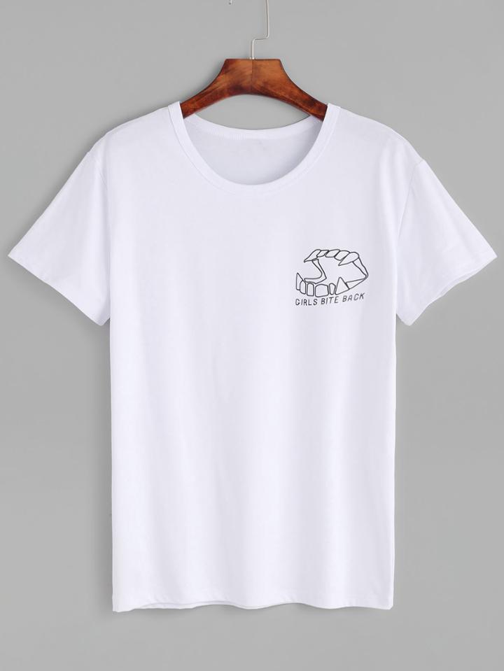 Romwe White Printed Short Sleeve T-shirt