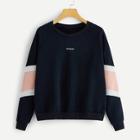 Romwe Cut And Sew Letter Embroidery Sweatshirt