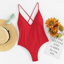 Romwe Criss Cross Back Ruched Detail One Piece Swimwear
