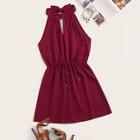 Romwe Keyhole Neck Drawstring Tie Back Halter Dress