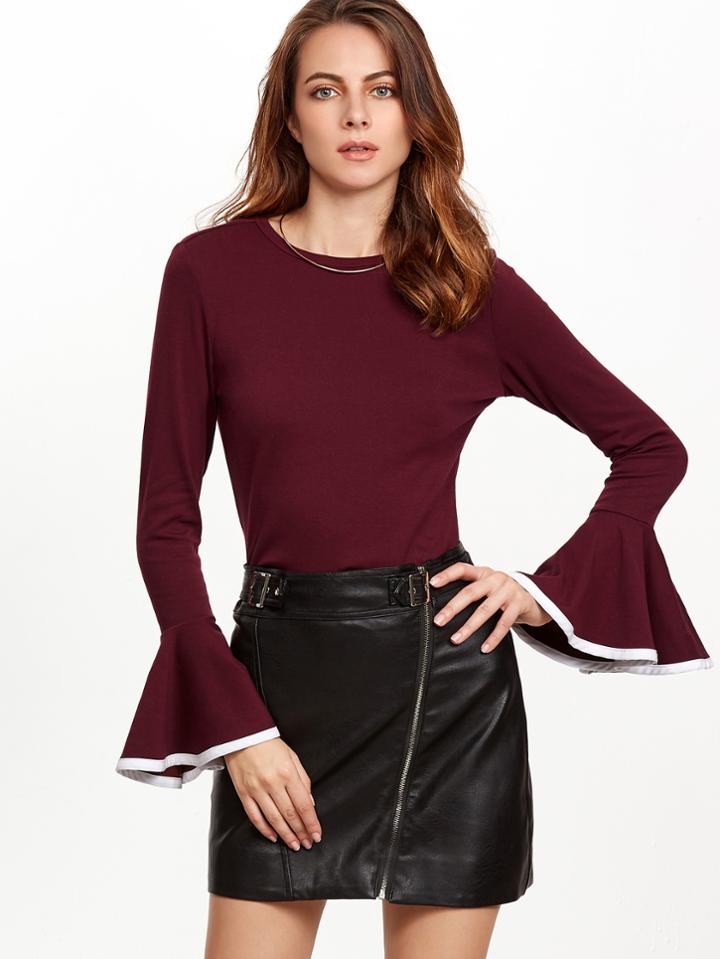 Romwe Contrast Binding Bell Sleeve Tee