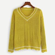 Romwe Contrast Trim V Neckline Sweater