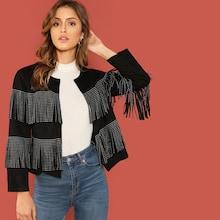 Romwe Fringe Detail Suede Jacket