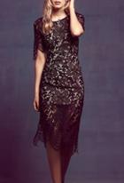 Romwe Cut Out Irregular Lace Hem Black Dress