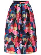 Romwe Florals Zipper Midi Skirt